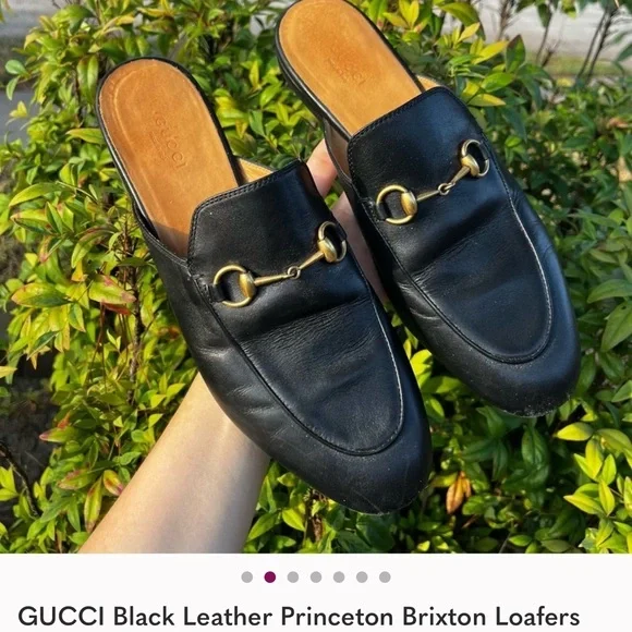 GUCCI Black Leather Princeton Brixton Loafers Mules Bit loafers Sz. 38.5 - Picture 2 of 6
